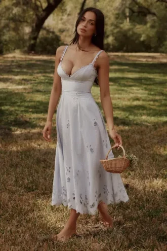 Vestido de Verano de encaje Tatiana Bluebell + algodón con bordado inglés