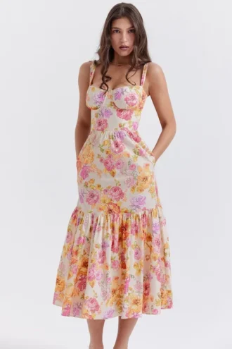 Vestido de Verano floral Elia en color marfil