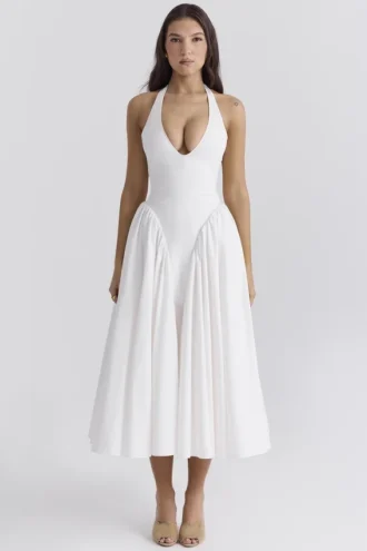 Vestido de Verano halter de algodón blanco Marilyn