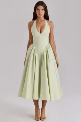 Vestido de Verano halter de algodón color pistacho «Marilyn»