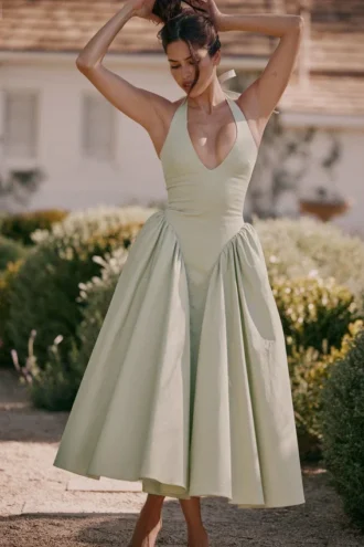 Vestido de Verano halter de algodón color pistacho «Marilyn»