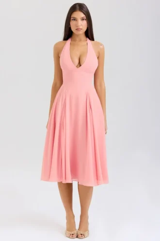 Vestido de Verano halter de georgette color melocotón de Solada