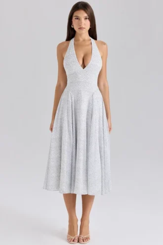 Vestido de Verano halter de georgette con estampado de lunares de Solada