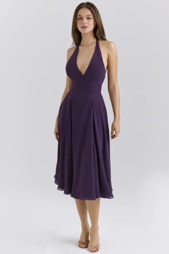 Vestido de Verano halter de georgette Solada Grape