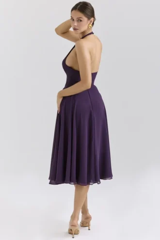 Vestido de Verano halter de georgette Solada Grape