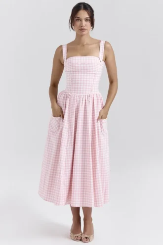 Vestido de Verano midi de cuadros vichy «Vivien» de Strawberry Shortcake