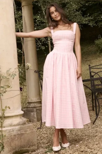 Vestido de Verano midi de cuadros vichy «Vivien» de Strawberry Shortcake