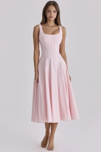 Vestido de Verano midi rosa con cordones de Jaime