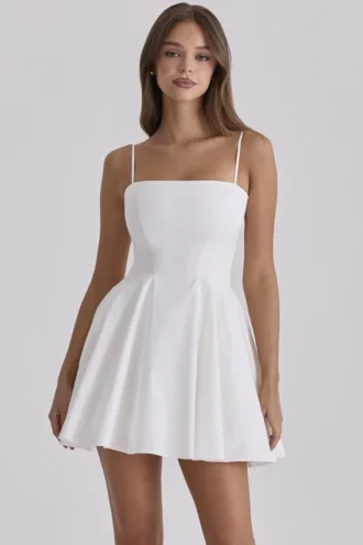 Vestido de Verano mini acampanado de algodón blanco «Dolly»