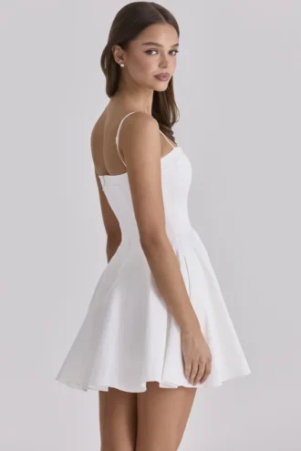 Vestido de Verano mini acampanado de algodón blanco «Dolly»