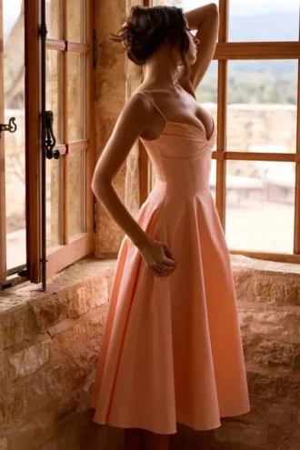 Vestido de Verano plisado de algodón Dahlia Peach