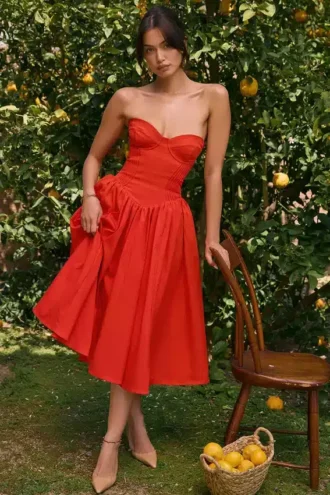 Vestido de Verano sin tirantes «Elizabeth» en color tomate italiano