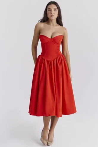 Vestido de Verano sin tirantes «Elizabeth» en color tomate italiano