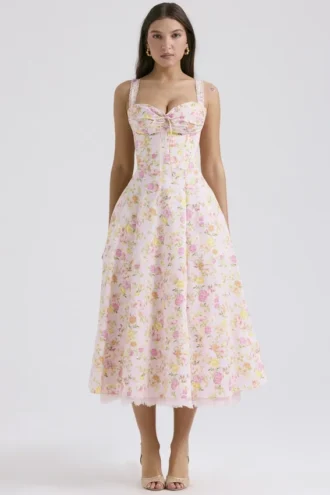 Vestido de Verano tipo bustier de algodón con estampado de pradera rosa «Rosalee»