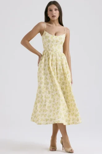 Vestido de Verano tipo corsé de algodón con estampado floral vintage «Lolita Buttercup»