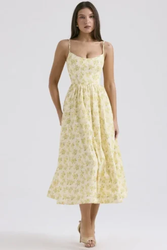 Vestido de Verano tipo corsé de algodón con estampado floral vintage «Lolita Buttercup»