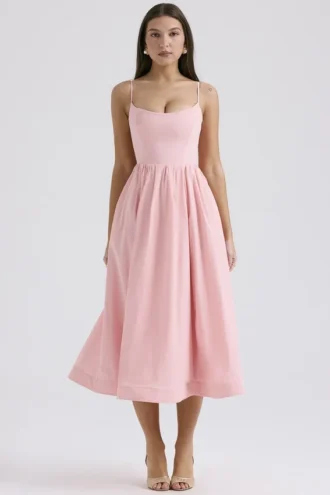 Vestido de Verano tipo corsé de algodón rosa Lolita