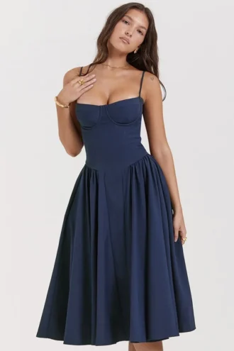 Vestido de Verano tipo corsé Samaria en azul marino francés