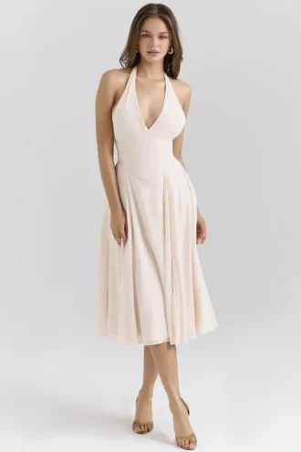 Vestido de Verano vintage de georgette color crema «Solada»