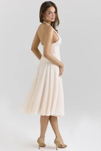 Vestido de Verano vintage de georgette color crema «Solada»