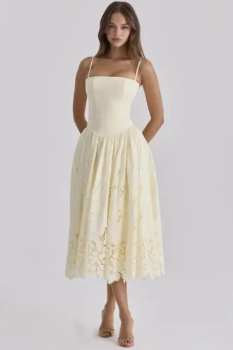 Vestido de Verano «Ysabella Lemon» de encaje personalizado y broderie anglaise