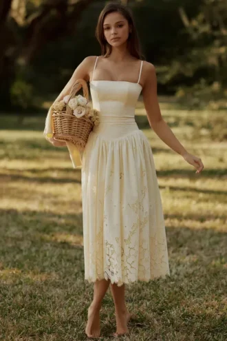 Vestido de Verano «Ysabella Lemon» de encaje personalizado y broderie anglaise