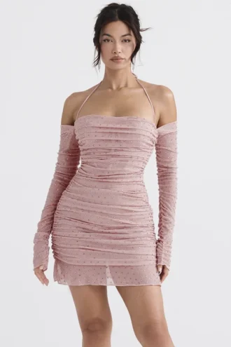 Vestido Estella rosa pálido con cristales