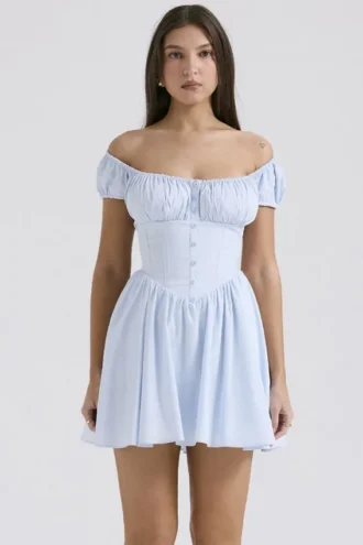 Vestido fruncido de algodón azul claro Nala