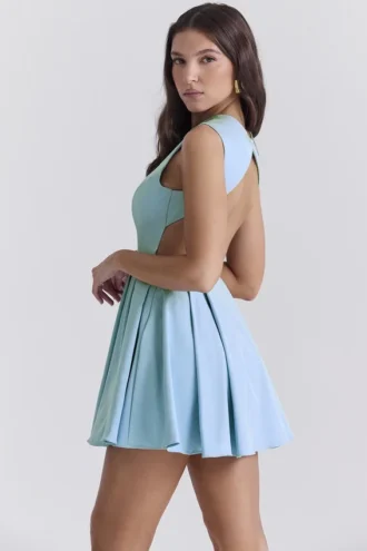 Vestido Ingrid de sarga azul toscano