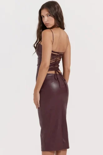 Vestido Jalena de cuero vegano con espalda de encaje de Mulberry