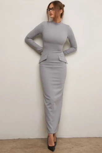 Vestido largo ajustado «Marie-Louise» en gris claro