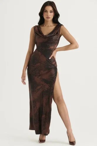 Vestido largo «Alaina» con corte al bies en cobre antiguo