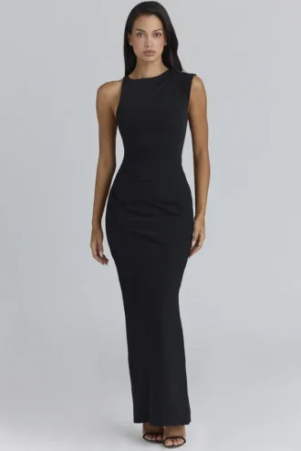 Vestido largo asimétrico drapeado Keoni en negro