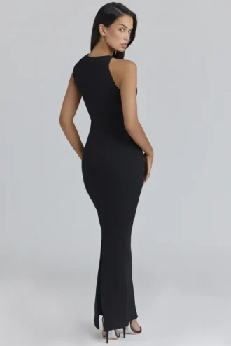 Vestido largo asimétrico drapeado Keoni en negro