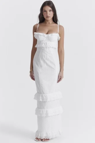 Vestido largo blanco con bordado «Eve»