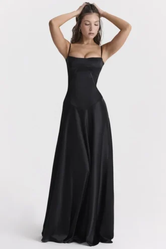 Vestido largo con cordones «Anabella» en negro