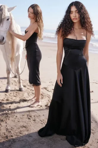 Vestido largo con cordones «Anabella» en negro