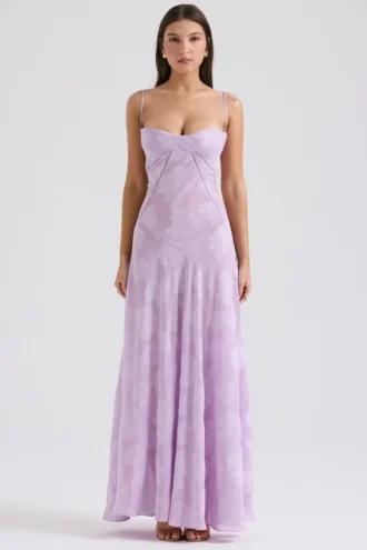 Vestido largo con espalda de encaje floral Seren Orchid