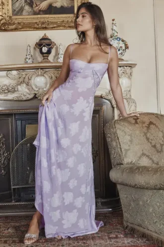 Vestido largo con espalda de encaje floral Seren Orchid