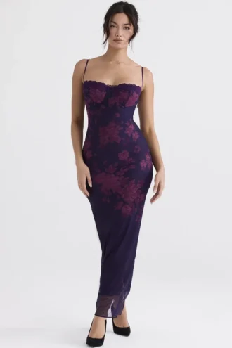 Vestido largo con estampado floral Aiza Grape
