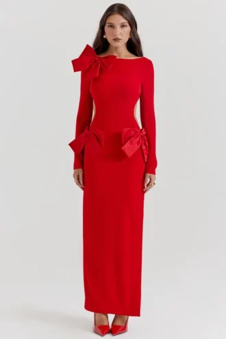Vestido largo con lazo rojo «Lavele»