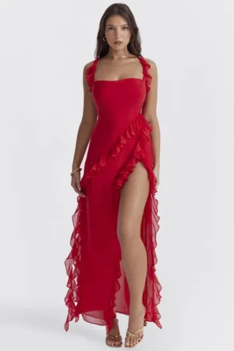 Vestido largo con volantes Ariela Cherry