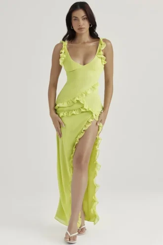 Vestido largo con volantes Pixie Lime