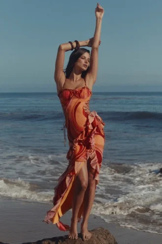 Vestido largo con volantes y estampado Lumira Sunset Swirl