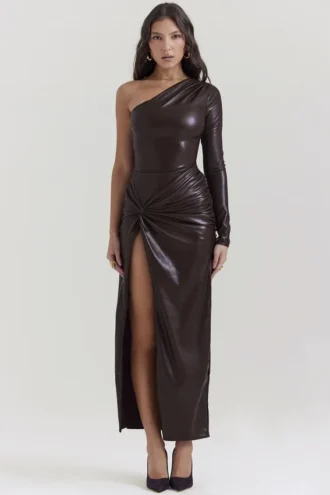 Vestido largo de cuero vegano Octavia Cocoa