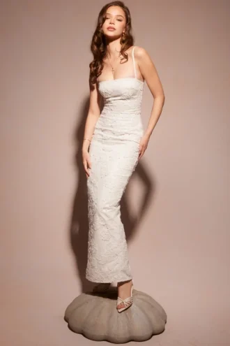 Vestido largo de encaje floral blanco «Eva»