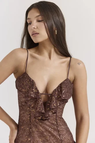 Vestido largo de encaje Lucianna Espresso