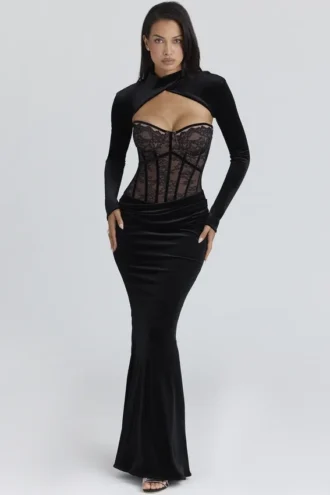 Vestido largo de encaje negro Ayana + Boleros