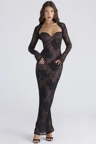 Vestido largo de encaje negro Lucienne – Edición limitada