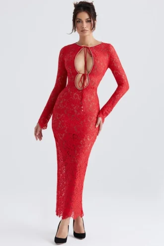 Vestido largo de encaje rojo «Lisandra»